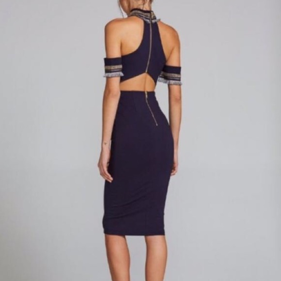 Eliya The Label Amrah Navy Choker Fringe Dress S - Picture 4 of 8